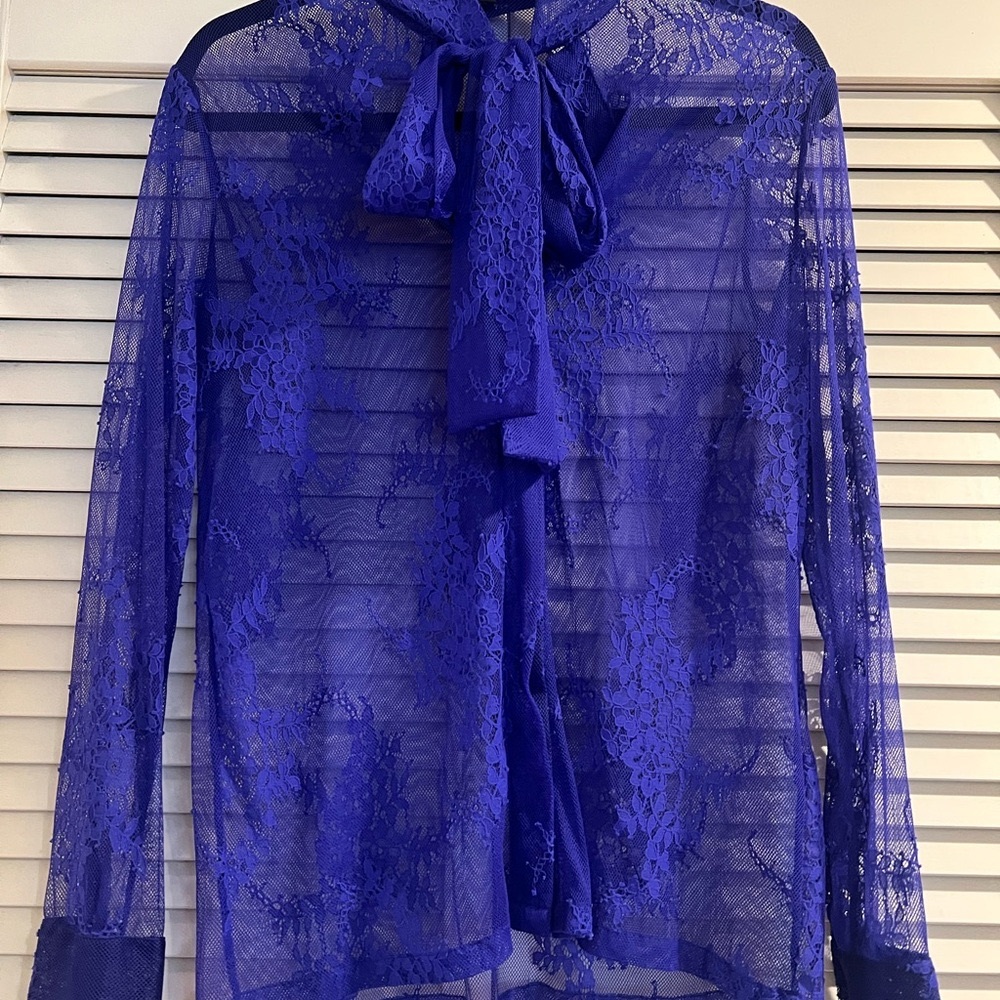 Maje Elegant Lace Bow Tie Blouse - Royal Blue